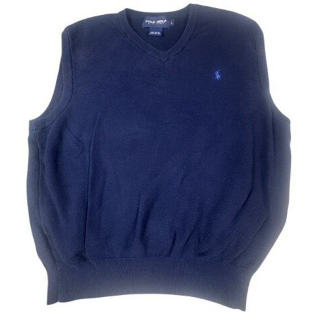 Polo Golf Ralph Lauren Sweater Vest Mens L Navy Blue V-Neck Cotton Knit Logo